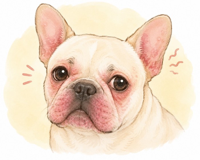 食物アレルギーで顔や耳がかゆい犬のイメージイラスト